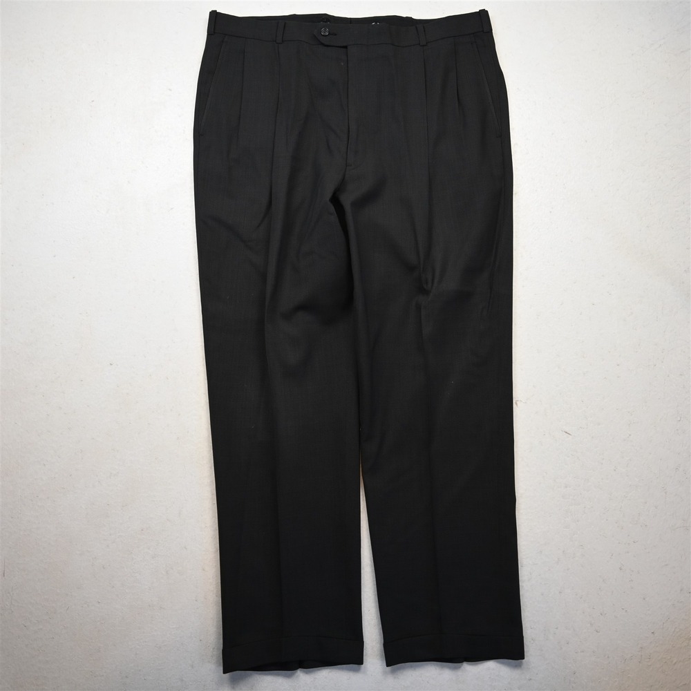 Vtg Bespoke 38x30 Gray Glenn Check Wool Pleated Cuffed Baggy Dress Mens Pants